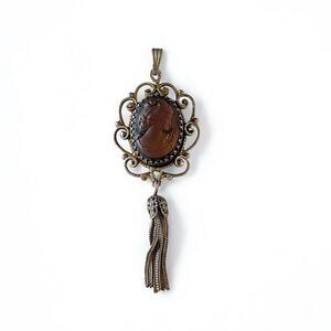 Vintage Whiting & Davis Glass Cameo Tassel Pendant